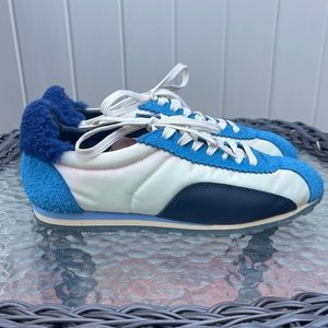 Coach Low Top Satin Suede Dyed Sheep Fur Sneakers Blue Cream D17/100 G12…